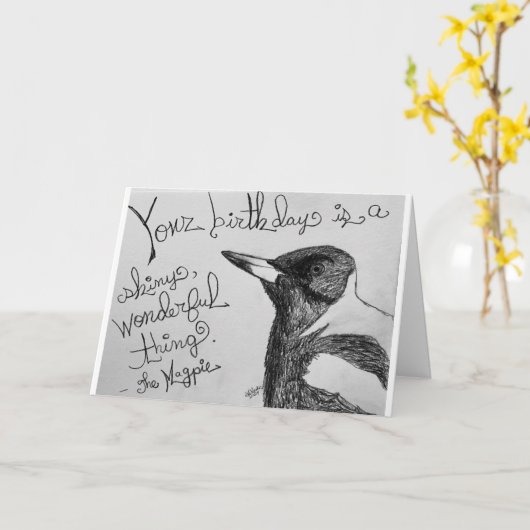 Magpie Shiny, prachtige verjaardag Kaart (Gele Bloem)