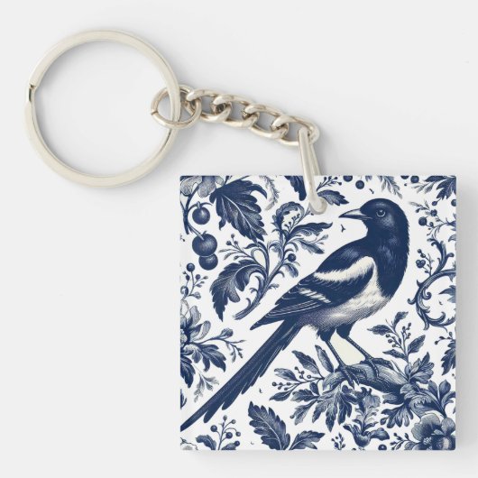 Magpie Toile Charm Custom Sleutelhanger (Voorkant)