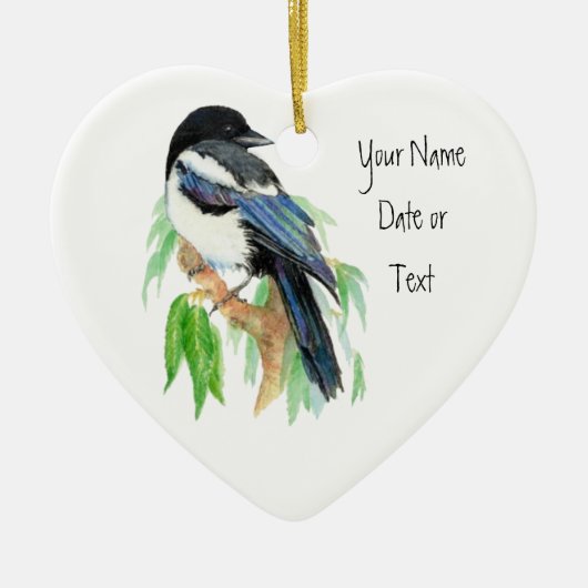 Magpie, Versiering om aan te passen, Vogel, Natuur Keramisch Ornament (Voorkant)