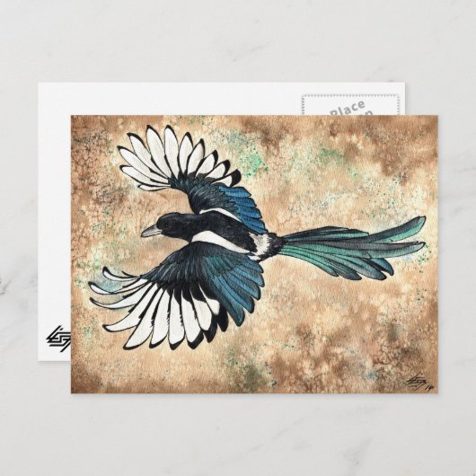 Magpie Watercolor Briefkaart (Voorkant / Achterkant)