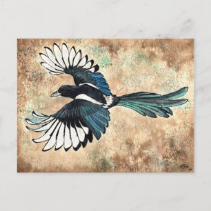 Magpie Watercolor Briefkaart