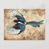 Magpie Watercolor Briefkaart (Voorkant)