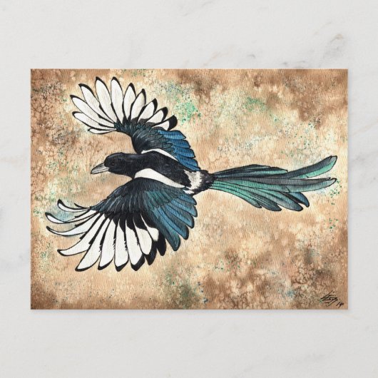 Magpie Watercolor Briefkaart (Voorkant)