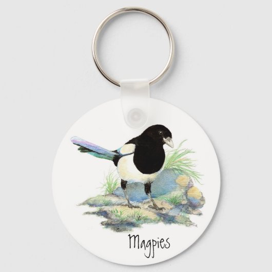 Magpie - Waterverf Bird Sleutelhanger (Voorkant)