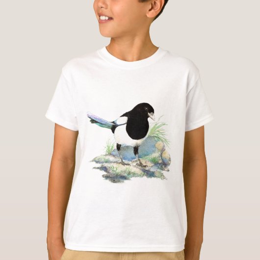 Magpie - Waterverf Bird T-shirt (Voorkant)