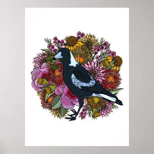 Magpie Wildflower Spring Garden Poster (Voorkant)