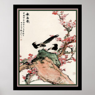 Magpies & Plum Blossom Chinese Print 16x20