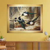 Magpies rond een dood Vrouw auerhoen Canvas Afdruk (Insitu (Woonkamer))