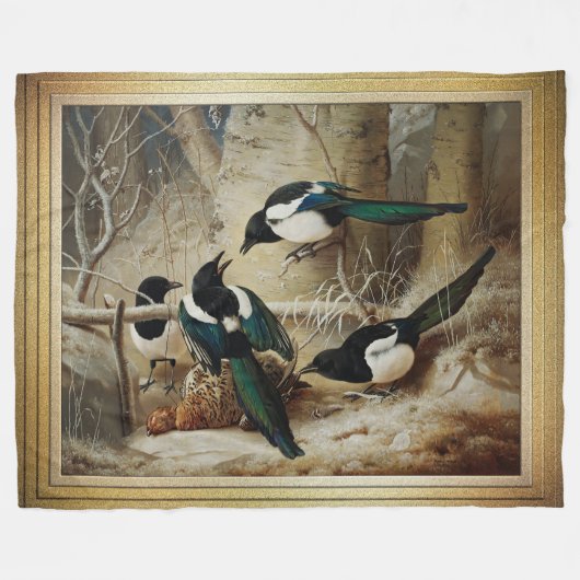 Magpies rond een dood Vrouw auerhoen Fleece Deken (Voorkant (Horizontaal))