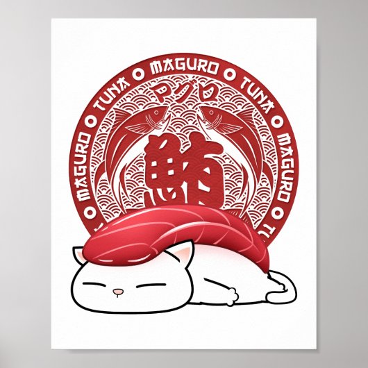 Maguro Tuna Sushi Cat Poster (Voorkant)