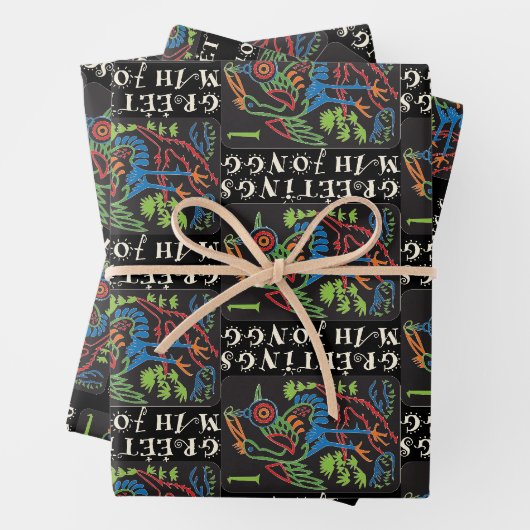 Mah Jong Bird Groeten Wrapping Paper (In situ)