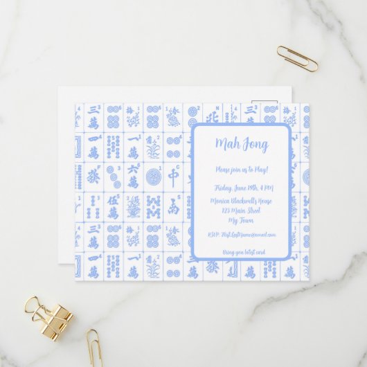 Mah Jong Game Invitation Briefkaart (Voorkant / Achterkant in situ)