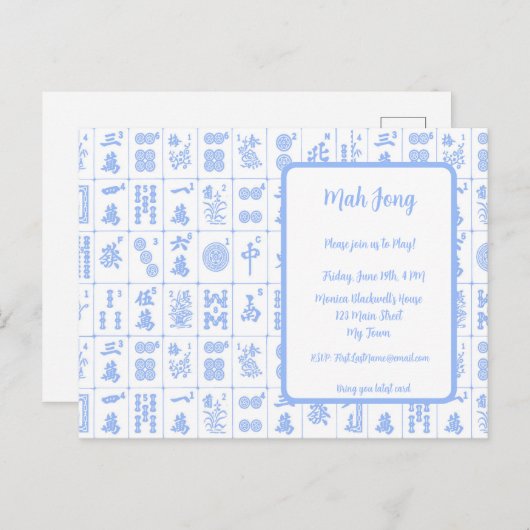 Mah Jong Game Invitation Briefkaart (Voorkant / Achterkant)