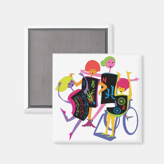 Mah Jong Happy Dance Witte Magneet (Voorkant / Achterkant)