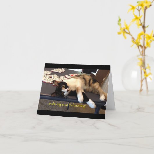 Mah Jong Notecard "Mahj-ing is vermoeiend!" Kaart (Gele Bloem)