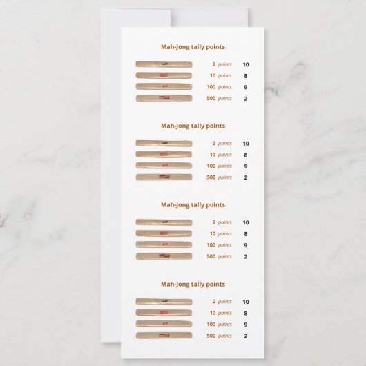 Mah-Jong tally points card - 1 Kaart (Achterkant)