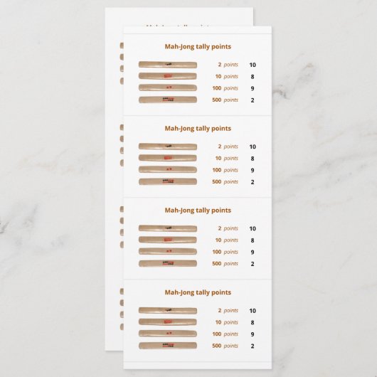 Mah-Jong tally points card - 1 Kaart (Voorkant / Achterkant)