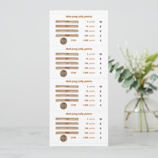 Mah-Jong tally points card - 1 (met munt) Kaart (Staand voorkant)