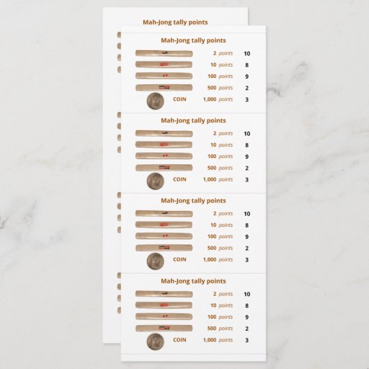 Mah-Jong tally points card - 1 (met munt) Kaart (Voorkant / Achterkant)