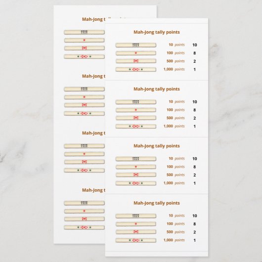 Mah-Jong tally points card - 2 Kaart (Voorkant / Achterkant)