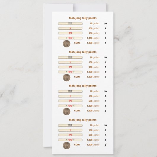 Mah-Jong tally points card - 2 (met munt) Kaart (Achterkant)