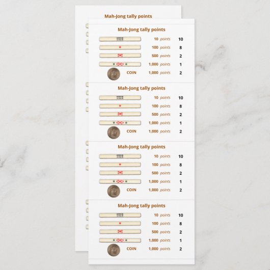 Mah-Jong tally points card - 2 (met munt) Kaart (Voorkant / Achterkant)