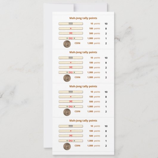 Mah-Jong tally points card - 2 (met munt) Kaart (Voorkant)