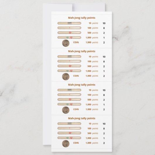 Mah-Jong tally points card - 3 (met munt) Kaart (Voorkant)
