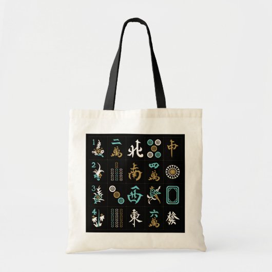 Mah Jong Zwart/Aqua/Zandzak Tote Bag (Voorkant)