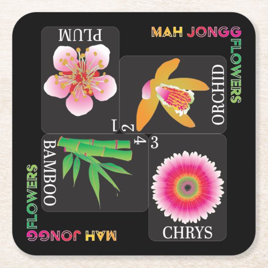 Mah Jongg 4 Bloemen Onderzetters (Voorkant)