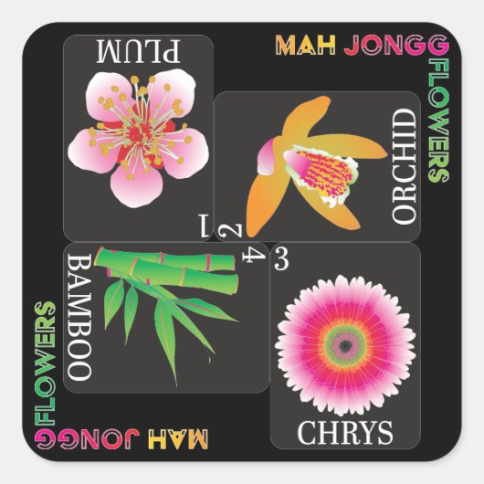 Mah Jongg 4 Bloemen Stickers (Voorkant)