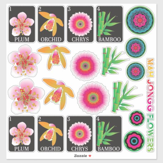 Mah Jongg 4 Bloemen Stickers (Vel)