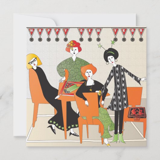 Mah Jongg Banner nieuwjaar Feestdagenkaart (Voorkant)