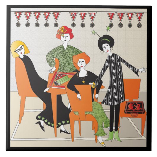 Mah Jongg Banner nieuwjaar Tegeltje (Voorkant)