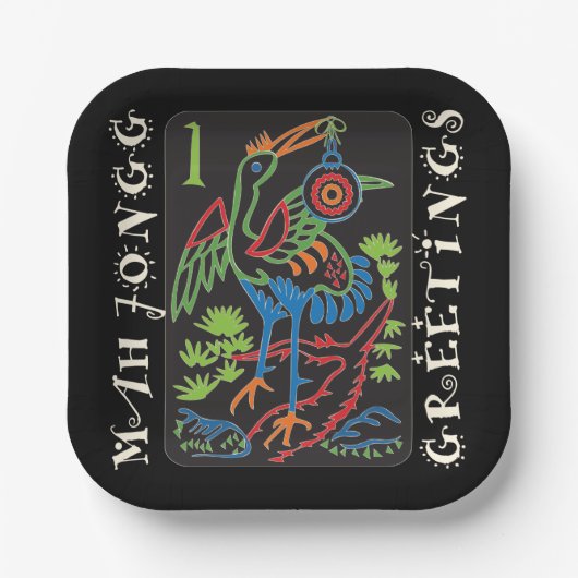 Mah Jongg Bird Groeten Papieren Borden Papieren Bordje (Voorkant)