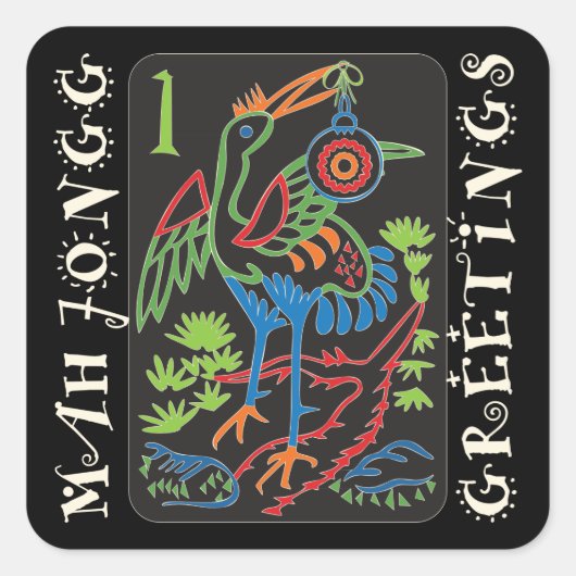 Mah Jongg Bird Groeten Stickers (Voorkant)