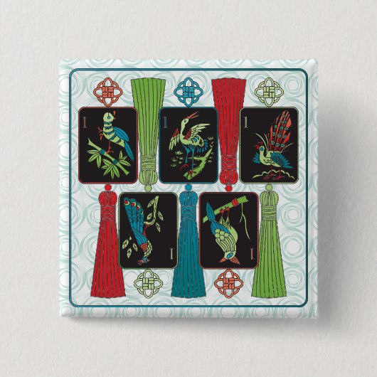 Mah Jongg Bird Tassels Button (Voorkant)