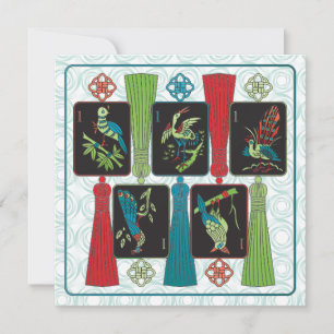 Mah Jongg Bird Tassels Flat Kaart