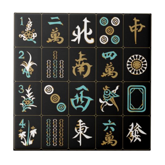 Mah Jongg Black/Aqua/Sand Tile Tegeltje (Voorkant)
