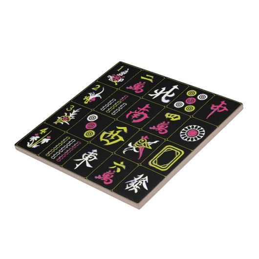 Mah Jongg Black/Fuchsia/Limoen Tile Tegeltje (Zijkant)