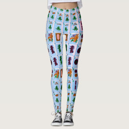 Mah Jongg Blue Tiles Leggings