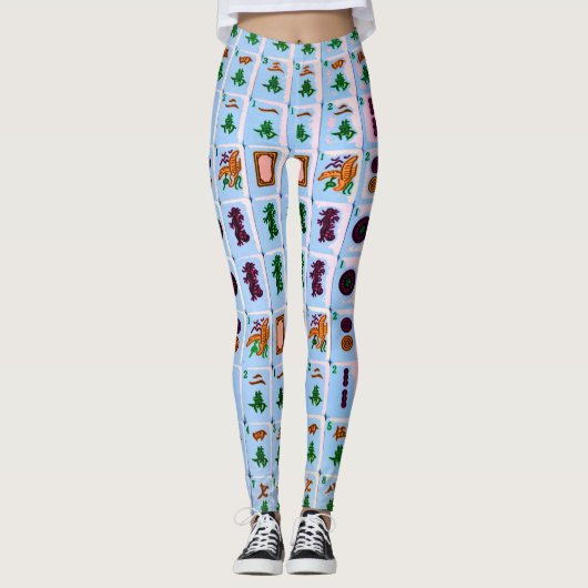 Mah Jongg Blue Tiles Leggings (Voorkant)