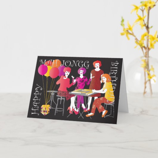 Mah Jongg Cadeau Birthday Kaart (Gele Bloem)