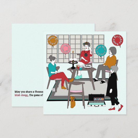 Mah Jongg Cat Birthday Kaart (Voorkant / Achterkant)