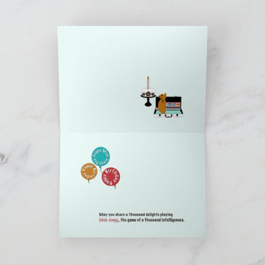 Mah Jongg Cat Birthday Kaart (Binnen)