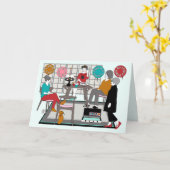 Mah Jongg Cat Birthday Kaart (Gele Bloem)