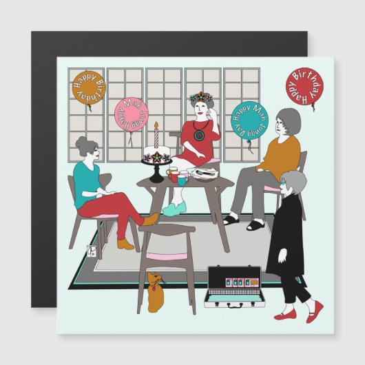 Mah Jongg Cat Birthday Magnetische Uitnodiging (Voorkant / Achterkant)