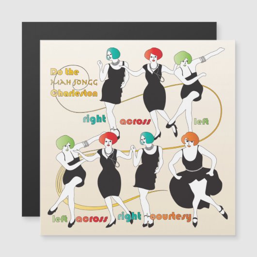 Mah Jongg Charleston Dancers Magnet Kaart Magnetische Uitnodiging (Voorkant / Achterkant)