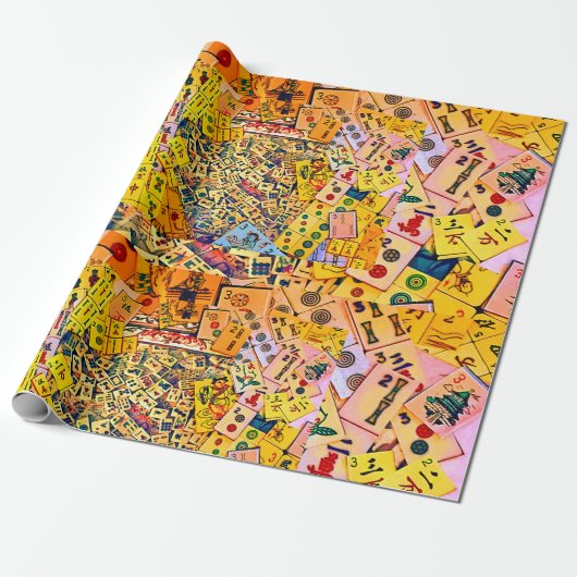 Mah Jongg Collage Wrapping Paper Cadeaupapier (Uitgerold)