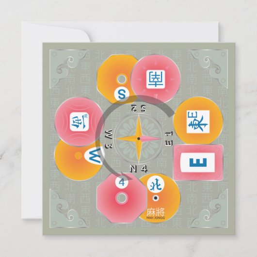 Mah Jongg Dealer Flat Kaart Notitiekaartje (Voorkant)